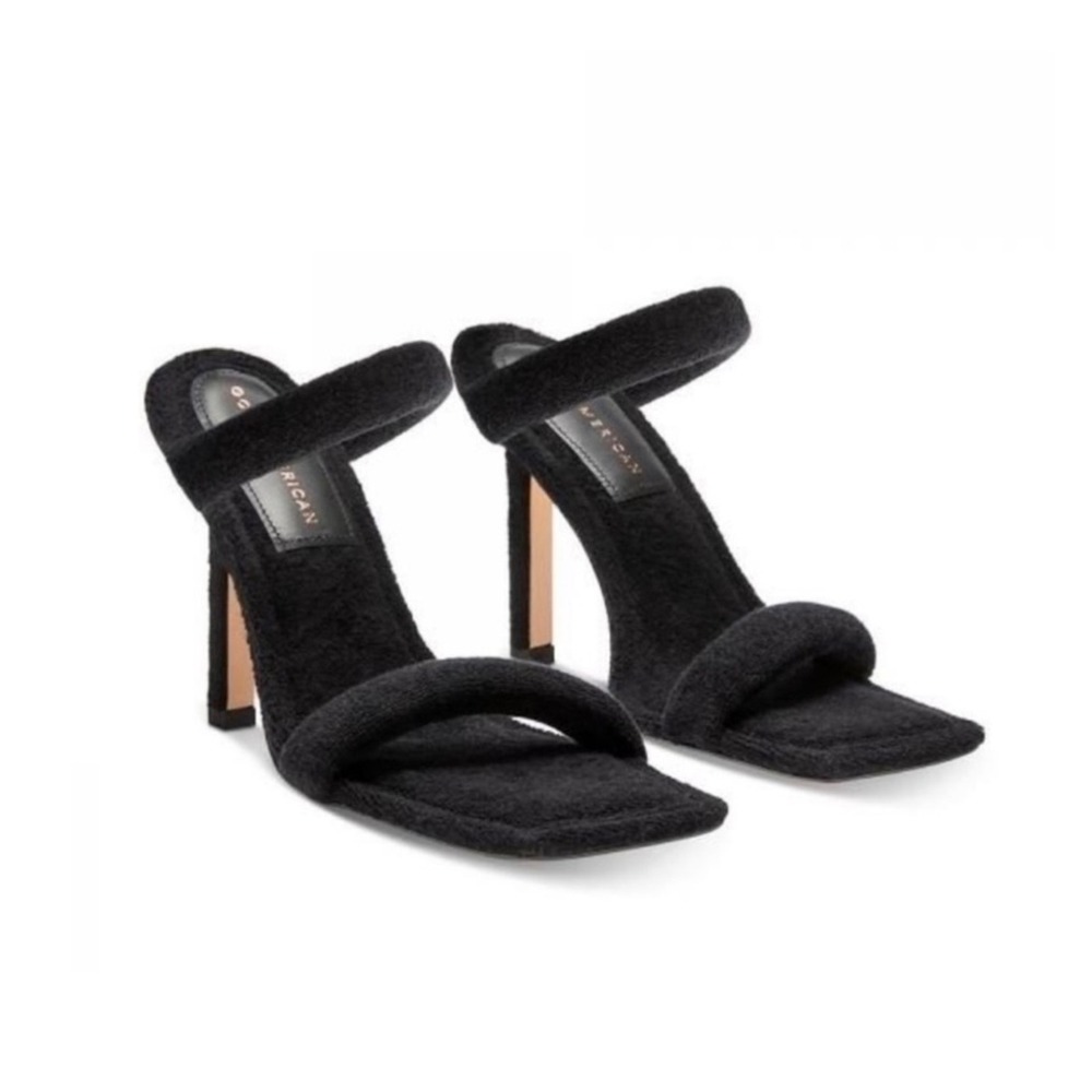 Good American Black Terry Cloth Square Toe Padded Mule Sandals GA354T-E Size 7.5